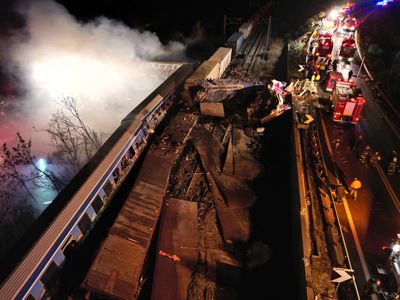 Fiery train crash, derailment in Greece hurts at least 60