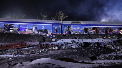 Watch from Greece as emergency services respond to deadly train crash