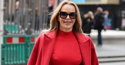 Amanda Holden braves the cold in figure-hugging all red outfit as she leaves Heart Radio