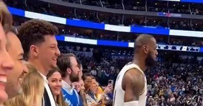 LeBron James and Patrick Mahomes share funny courtside moment during Lakers game