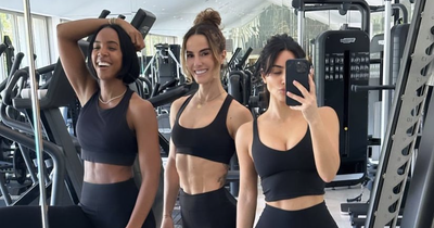 Kim Kardashain and Destiny's Child star Kelly Rowland flash figures as they team up to work out