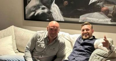 Conor McGregor all smiles as he poses with UFC President Dana White during meeting