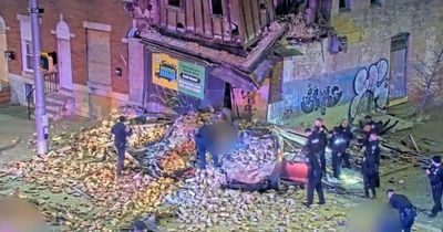 Stolen car kills pedestrian before building collapses on top of it in police chase
