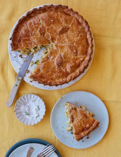 Thomasina Miers’ recipe for a leek, tarragon and cheese pie