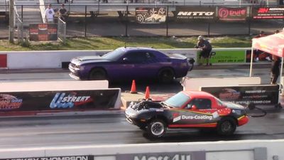 Watch Modded Mazda Miata Valiantly Battle Muscle Cars At Drag Strip