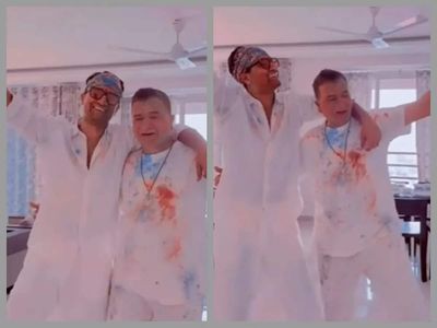 Katrina Kaif shoots dance video of her 'baby' Vicky Kaushal and father-in-law Sham Kaushal as she celebrates Holi with them – WATCH