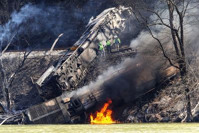 3 injured in fiery train derailment caused by rockslide