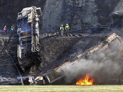 3 people are injured in a fiery West Virginia train derailment caused by a rockslide