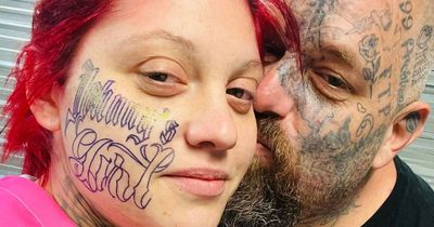 Mum with huge face tattoo of husband's name plays trick on her 'judgy haters'