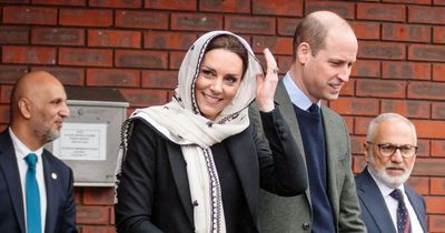 Kate Middleton covers head with a scarf as she and William praise earthquake volunteers