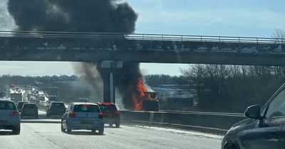 M1 crane fire diversion as motorists face hours of delays after incident between junctions 30 and 31