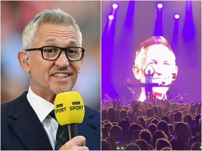 Fatboy Slim shows support for Gary Lineker during Manchester show