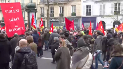 Watch as French unions lead march against pension reform