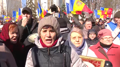 Watch as thousands protest soaring cost of living in Moldova