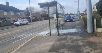 Windows at Nottingham bus stop 'smashed' as shattered glass covers pavement