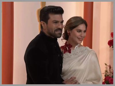 Oscars 2023: Ram Charan looks dapper in his all-black outfit as he arrives at the 95th Academy Awards with wife Upasna Konidela – WATCH video