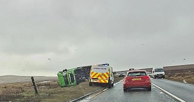 Woodhead Pass closed after lorry overturns in crash involving white van