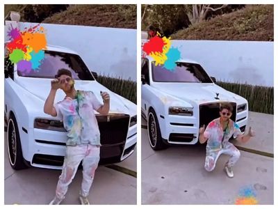 Priyanka Chopra can't stop laughing as Nick Jonas gets Holi colours on their white luxury car - WATCH video