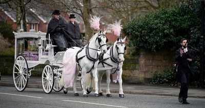 White horse drawn carriage arrives at Brianna Ghey's funeral
