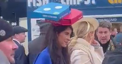Crafty woman sneaks pizza into Cheltenham Ladies' Day with unusual fascinator
