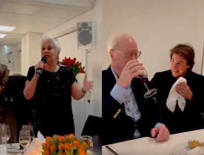 Tom Cruise filmed in hysterics over Denise Welch’s ‘dirty’ joke at Michael Caine’s birthday party