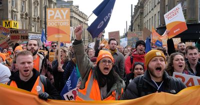 Striking junior doctors rally in Newcastle as thousands of medics, teachers, civil servants and BBC radio staff head for picket lines on unprecedented day
