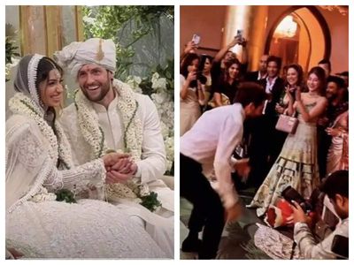 Ahaan Panday and Karan Mehta perform on 'I am the best' song in front of Shah Rukh Khan at Alanna Panday and Ivor McCray's wedding reception - WATCH video