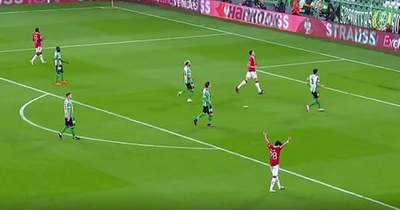 Facundo Pellistri reaction to Marcus Rashford goal in Man United moments missed vs Real Betis