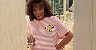 Joan Collins wears sexy black lace stockings to pose up for Comic Relief