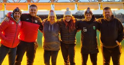 Black and white army bag fundraising goals as they sleep pitch side for charity