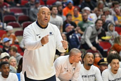 Penn State’s coach used the Ted Lasso ‘Believe’ sign to hype his team up after NCAA tourney win