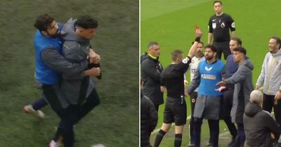 Diego Costa holds back furious Wolves star after red card for pushing assistant referee