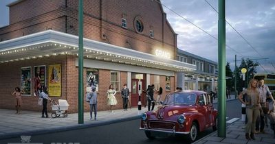 Construction under way at Beamish Museum on 1950s cinema, toy shop and electrical store