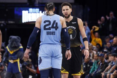Klay Thompson taunted Dillon Brooks by counting off Golden State’s four titles with his fingers during Memphis’ win