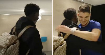 Declan Rice teases Bukayo Saka with perfect Kim Kardashian joke on arrival for England duty