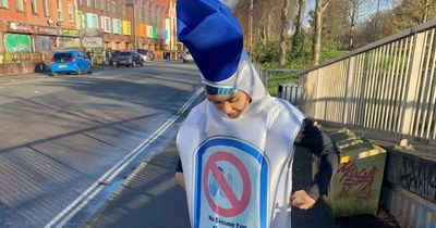 Woman explains why she dresses up as a water bottle to go running - despite 'weird stares'
