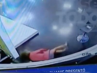 Frightening moment TV presenter collapses live on air