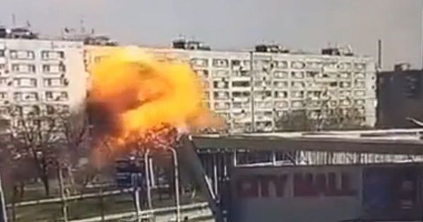 Moment Russian missile flies past Ukrainian supermarket and explodes into flats