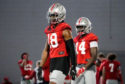 Marvin Harrison Jr. participating in Ohio State pro day