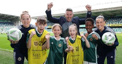 Northern Ireland internationals pass on skills to Abbey Primary School footballers