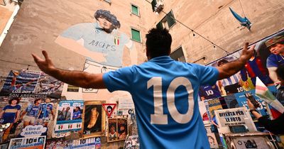 Napoli fans give England a glimpse of party plans with Diego Maradona alongside the Queen