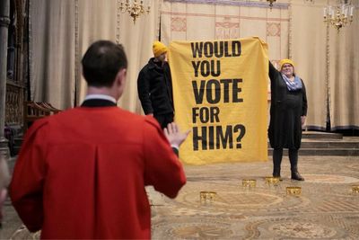 'Would you vote for him?': Anti-monarchy activists stage protest on coronation spot