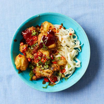 Tamal Ray’s recipe for crisp fried tofu and tempura spring onions with spicy barbecue sauce