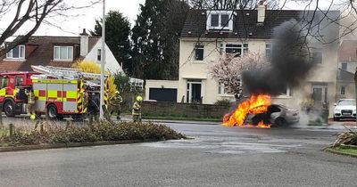 BMW bursts into flames outside Scots home as fire crews race to scene