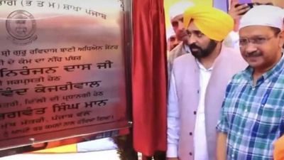 Ahead of Jalandhar by-poll, Bhagwant Mann, Arvind Kejriwal lay foundation stone of Ravidas centre at Ballan