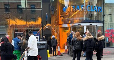 Leeds Barclays bank sprayed with orange paint in big Just Stop Oil protest