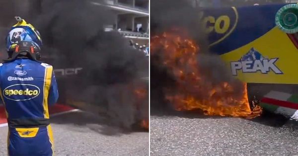 NASCAR star's truck explodes into flames moments after win in scary scenes