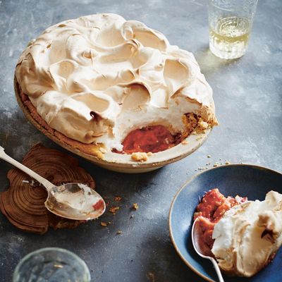 Blood orange and rhubarb meringue pie recipe by Catherine Phipps