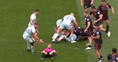 Referee Luke Pearce wiped out by giant lock amid gasps from crowd