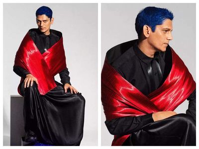 Vijay Varma leaves fans amused as he poses in a metallic saree and blue hair in new photoshoot; Uorfi Javed calls him 'magic' - See photos